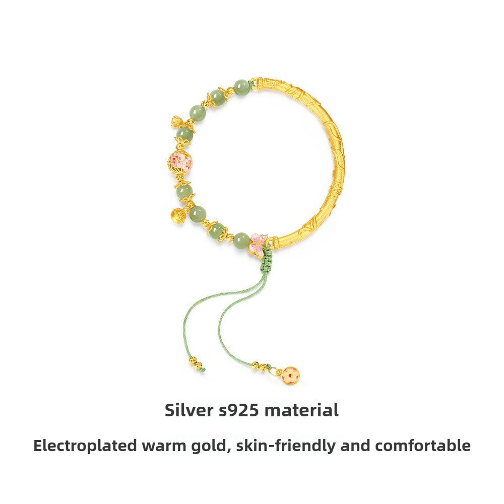 Hetian Jade Peach Blossom S925 Chinese-Style Bouquet Bracelet