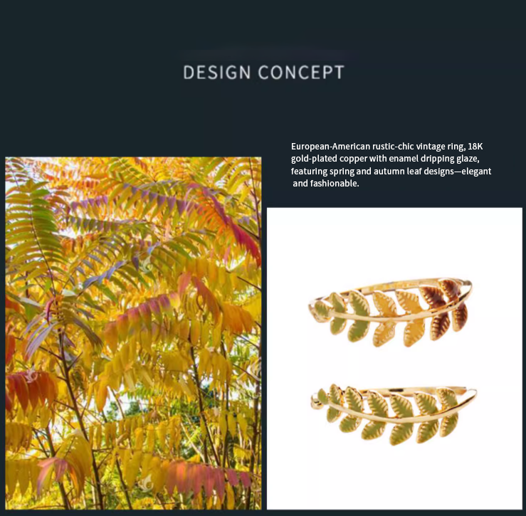 Enchanted Forest Vintage 18K Gold-Plated Enamel Leaf Ring
