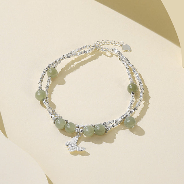Silver Chips Butterfly Luxury Boutique Delicate Hetian Jade Bracelet