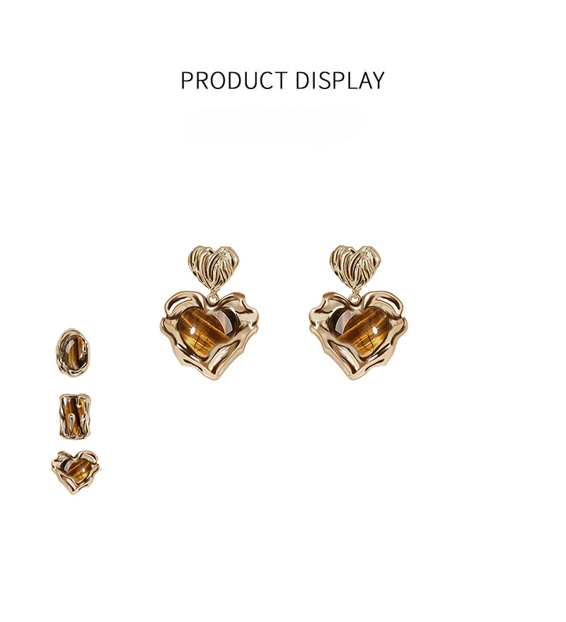 Retro Niche Luxurious Heart-Shaped Melanin-Inspired Color Palette Earring