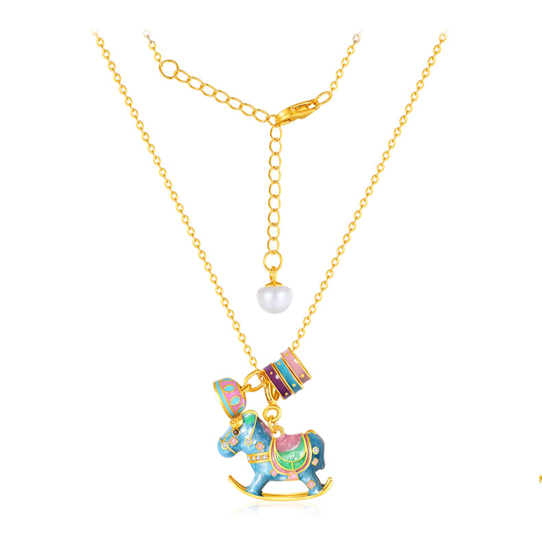 Colorful Rocking Horse Pendant Stylish and Adorable Sterling Silver S925 Necklace