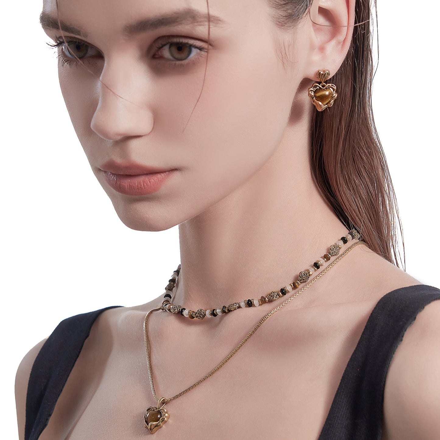 Retro Niche Luxurious Heart-Shaped Melanin-Inspired Color Palette Earring