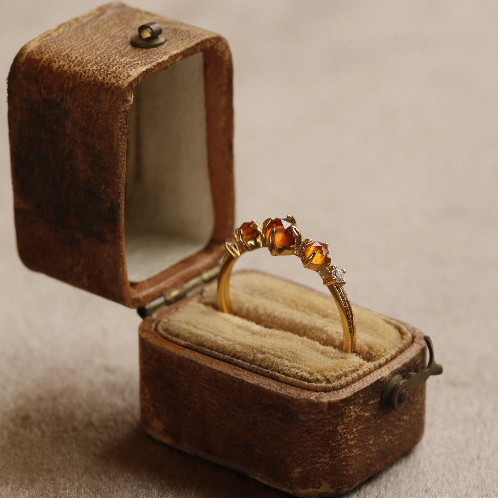 Tangerine-Orange Garnet Vintage-Inspired Gemstone Open Setting Ring