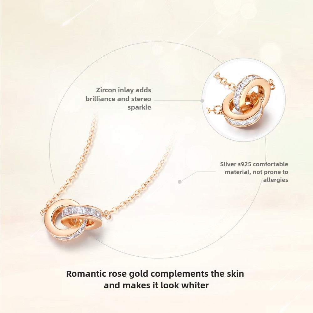 Interlocked Light Luxury Niche Rose Gold Silver Necklace