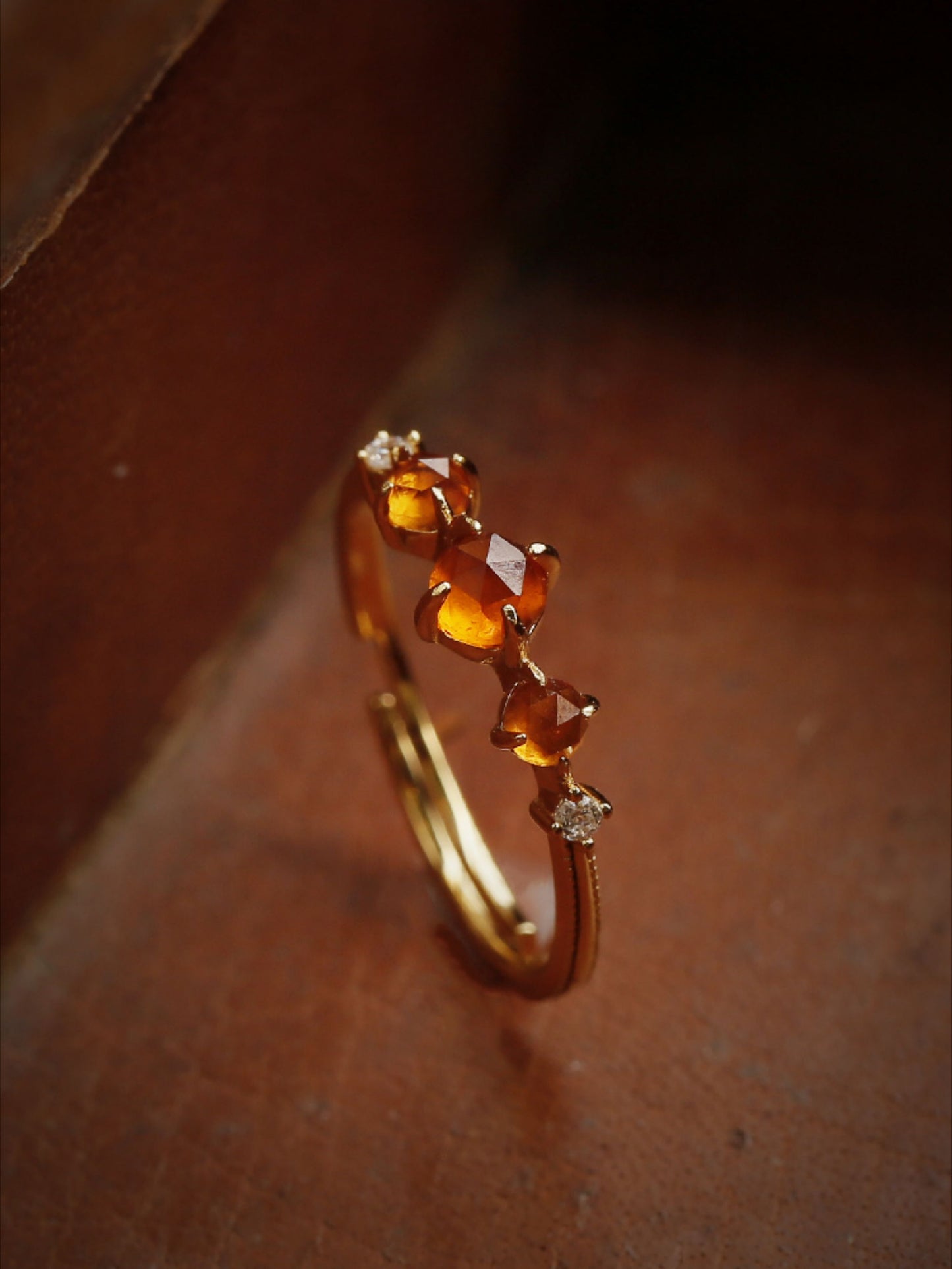Tangerine-Orange Garnet Vintage-Inspired Gemstone Open Setting Ring
