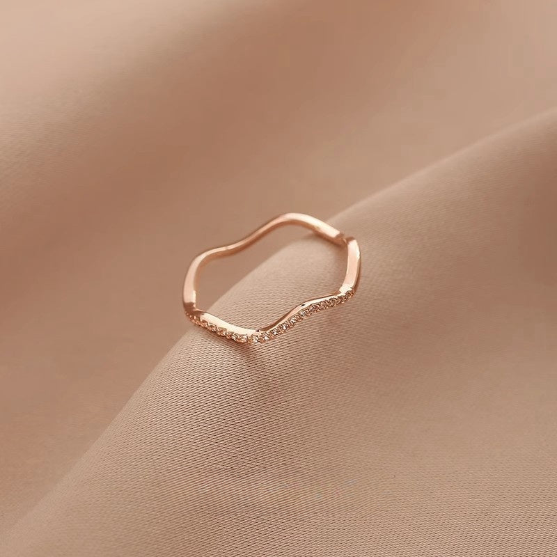 Geometric Waves Niche Design Diamond-Studded Index Finger Ring Fashionable Individuality Minimalist Ring