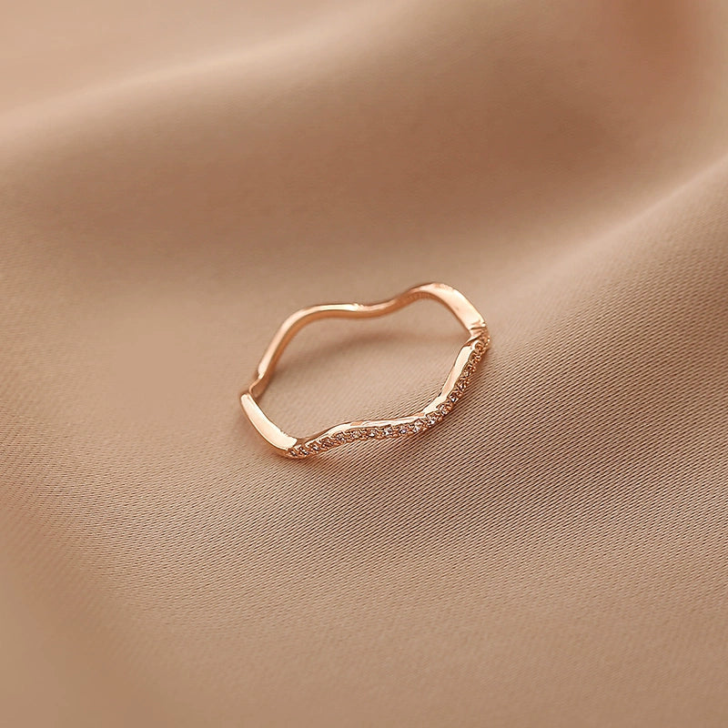 Geometric Waves Niche Design Diamond-Studded Index Finger Ring Fashionable Individuality Minimalist Ring