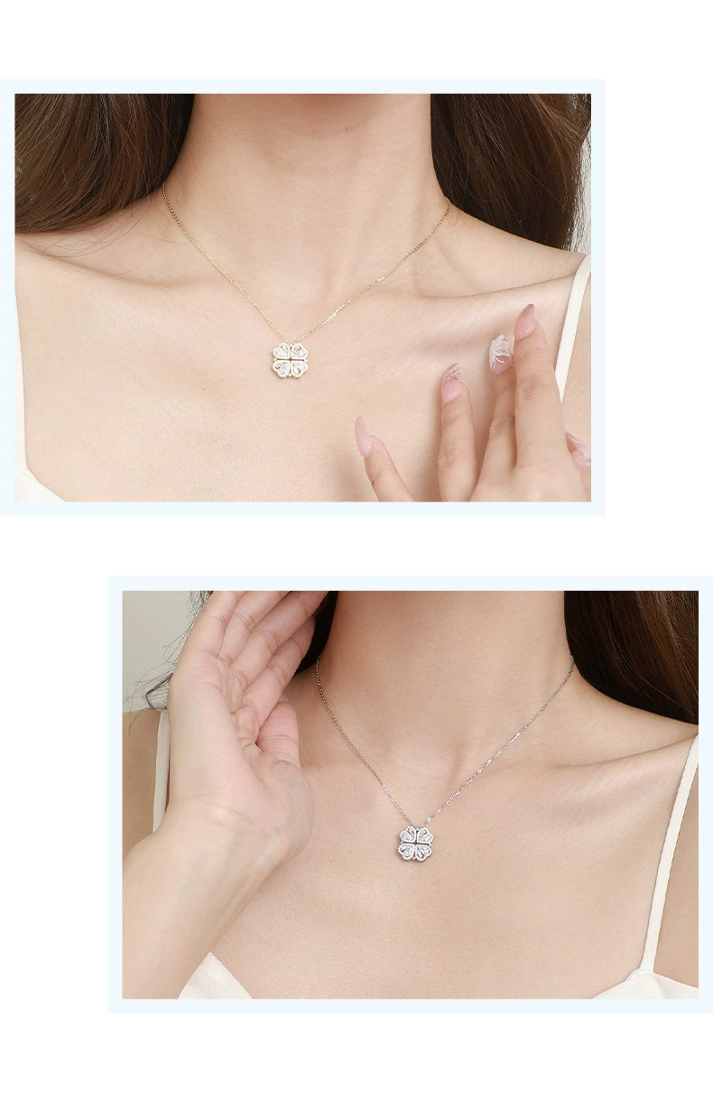 Four-Leaf Clover Women's Premium Light Luxury Niche Heart-Shaped Collarbone Necklace