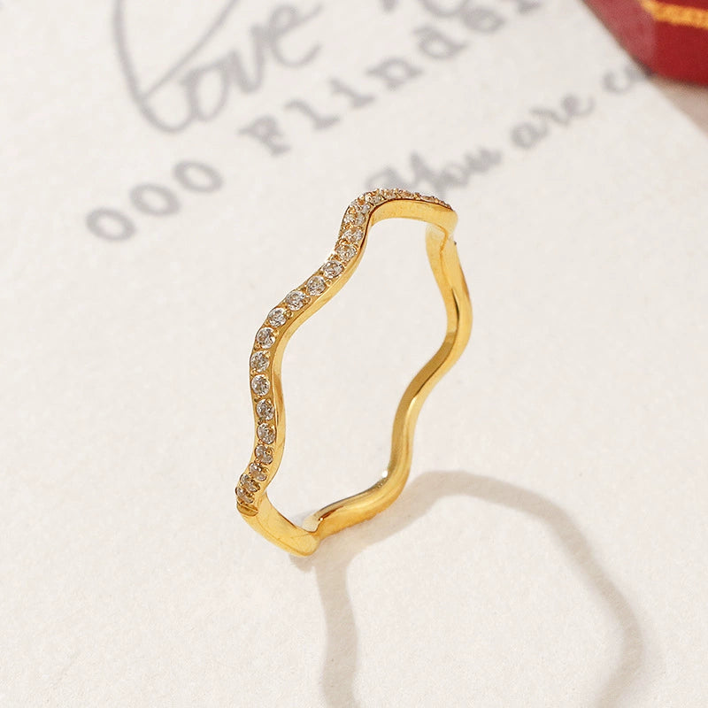 Geometric Waves Niche Design Diamond-Studded Index Finger Ring Fashionable Individuality Minimalist Ring
