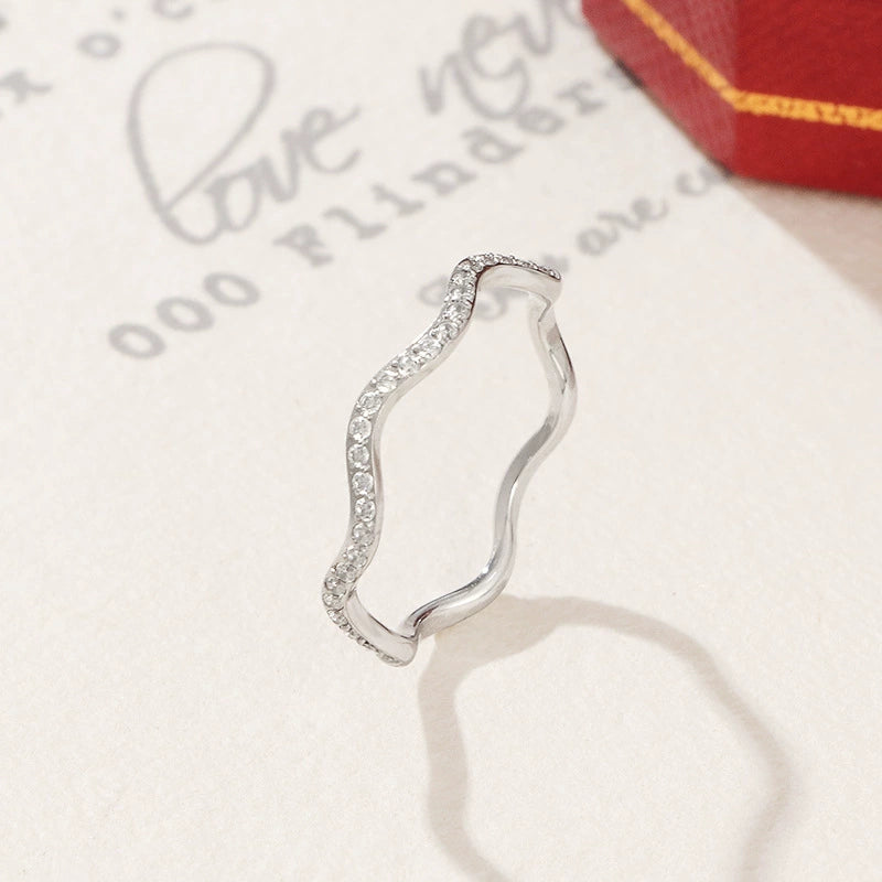 Geometric Waves Niche Design Diamond-Studded Index Finger Ring Fashionable Individuality Minimalist Ring