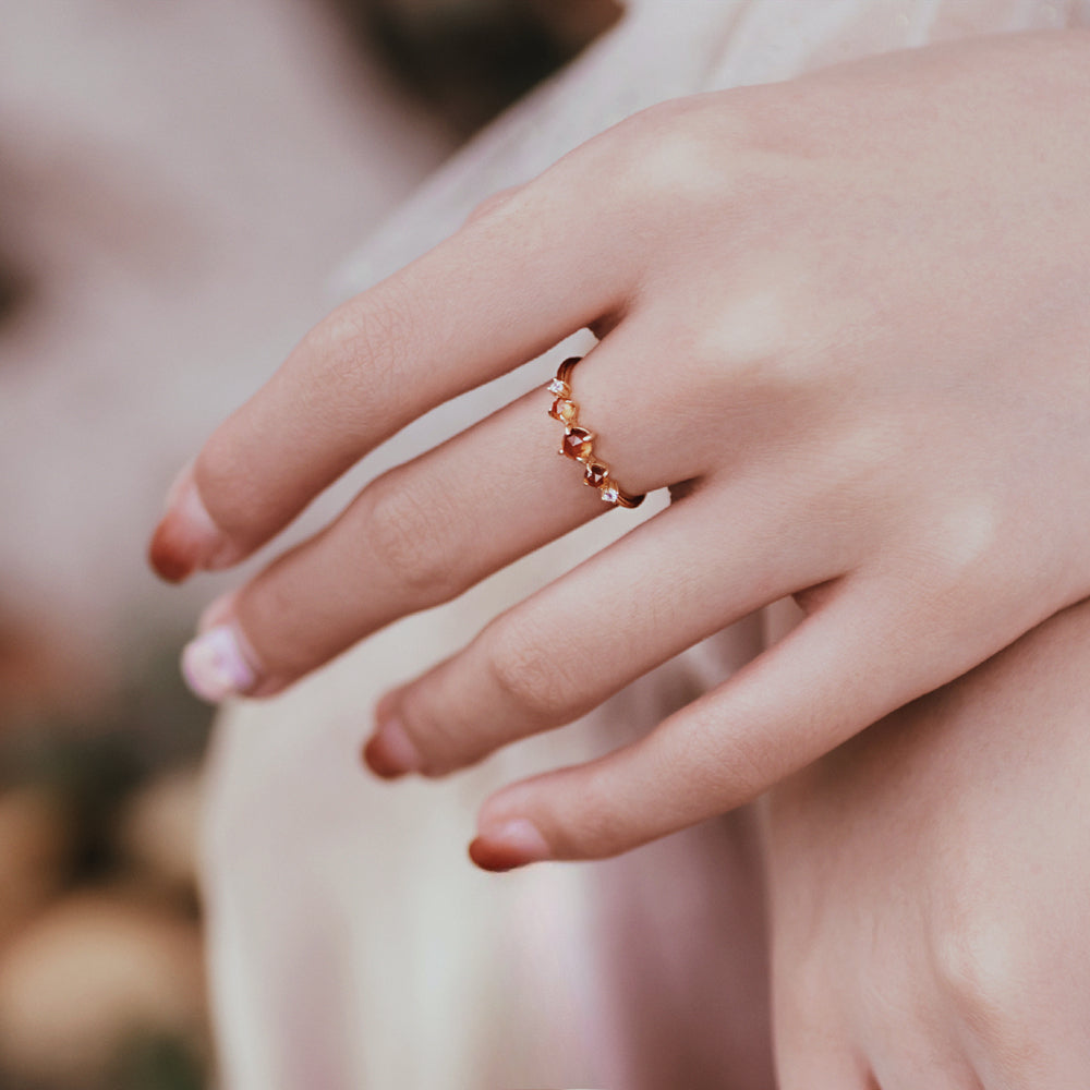 Tangerine-Orange Garnet Vintage-Inspired Gemstone Open Setting Ring