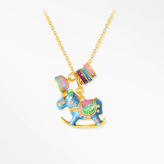 Colorful Rocking Horse Pendant Stylish and Adorable Sterling Silver S925 Necklace