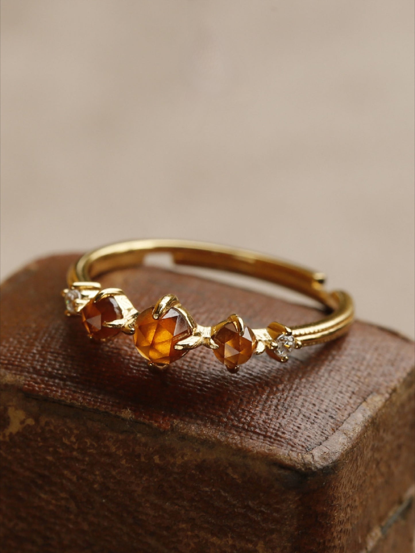 Tangerine-Orange Garnet Vintage-Inspired Gemstone Open Setting Ring