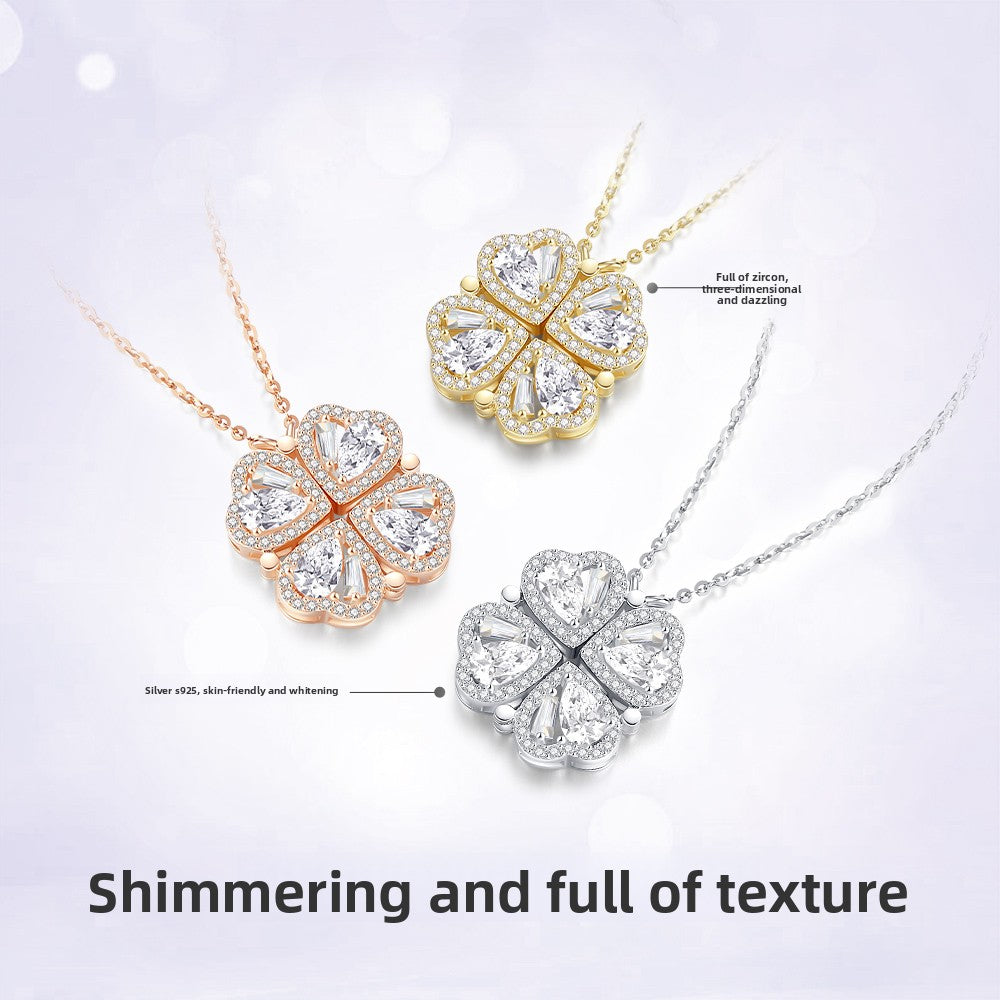 Four-Leaf Clover Women's Premium Light Luxury Niche Heart-Shaped Collarbone Necklace