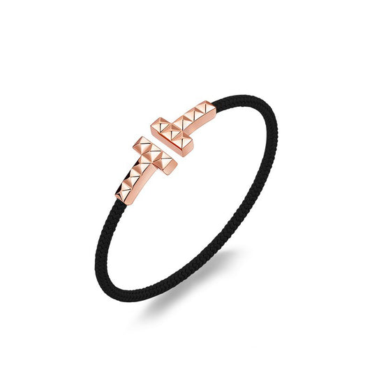 "Small Willful" S925 Silver Couple T-Shaped Design with Red & Blue String Bracelet