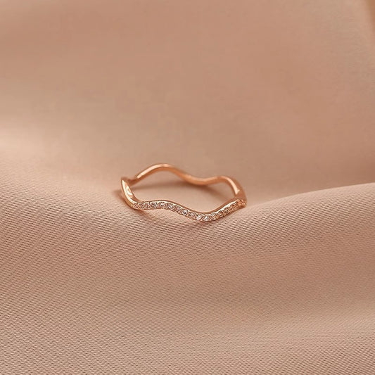 Geometric Waves Niche Design Diamond-Studded Index Finger Ring Fashionable Individuality Minimalist Ring
