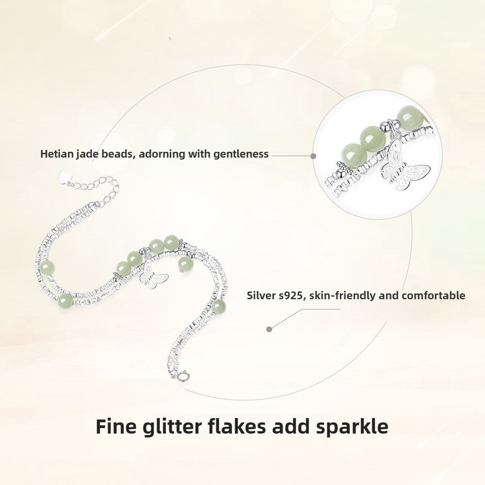 Silver Chips Butterfly Luxury Boutique Delicate Hetian Jade Bracelet