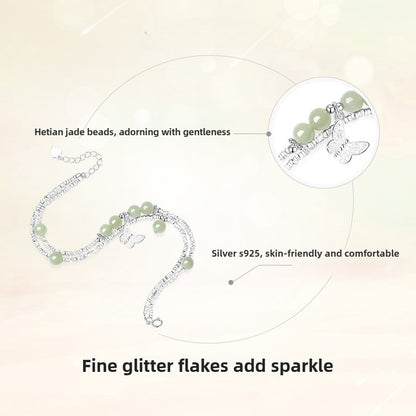 Silver Chips Butterfly Luxury Boutique Delicate Hetian Jade Bracelet