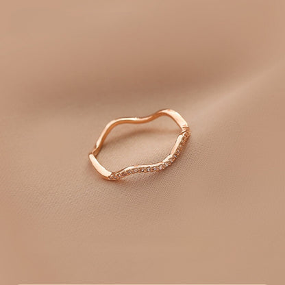 Geometric Waves Niche Design Diamond-Studded Index Finger Ring Fashionable Individuality Minimalist Ring