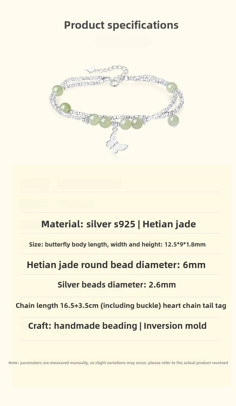 Silver Chips Butterfly Luxury Boutique Delicate Hetian Jade Bracelet
