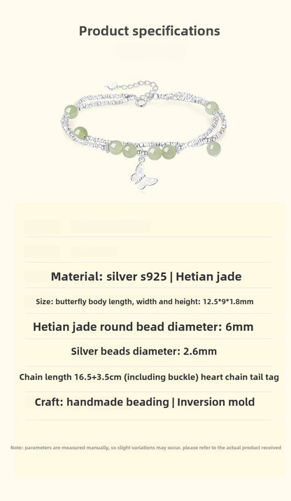 Silver Chips Butterfly Luxury Boutique Delicate Hetian Jade Bracelet