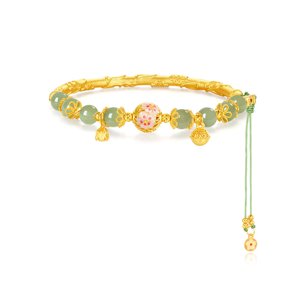 Hetian Jade Peach Blossom S925 Chinese-Style Bouquet Bracelet
