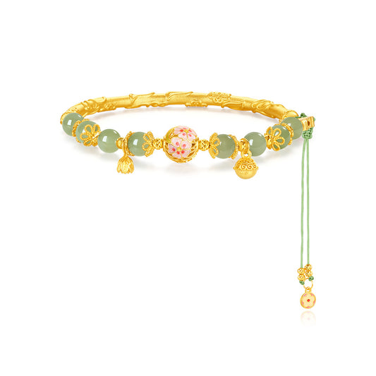 Hetian Jade Peach Blossom S925 Chinese-Style Bouquet Bracelet