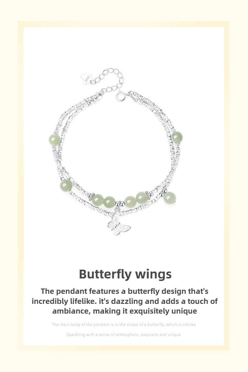 Silver Chips Butterfly Luxury Boutique Delicate Hetian Jade Bracelet