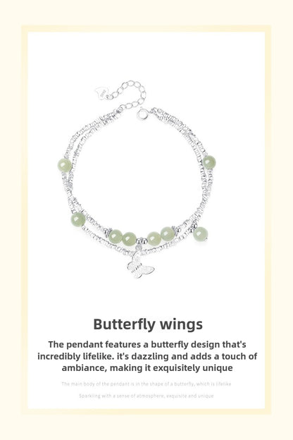 Silver Chips Butterfly Luxury Boutique Delicate Hetian Jade Bracelet