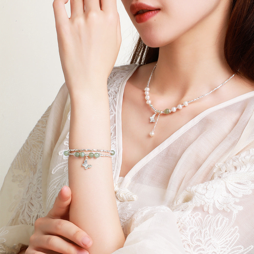 Silver Chips Butterfly Luxury Boutique Delicate Hetian Jade Bracelet