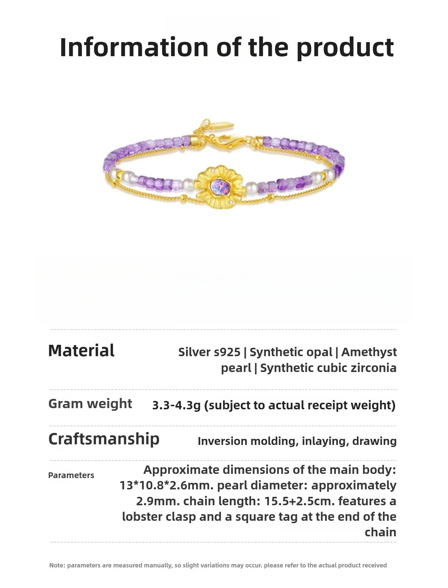 DC Dreamy Water Lily Amethyst Sterling Silver 925 French Elegance Bracelet