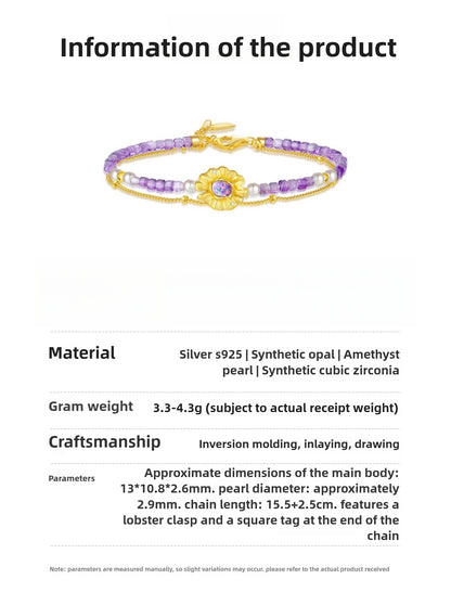 DC Dreamy Water Lily Amethyst Sterling Silver 925 French Elegance Bracelet