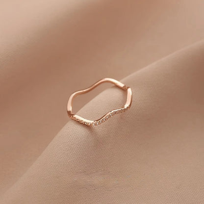 Geometric Waves Niche Design Diamond-Studded Index Finger Ring Fashionable Individuality Minimalist Ring