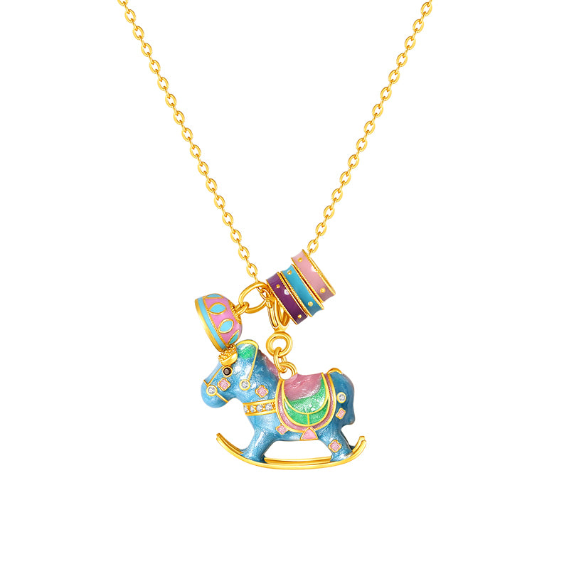 Colorful Rocking Horse Pendant Stylish and Adorable Sterling Silver S925 Necklace
