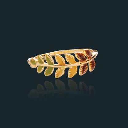 Enchanted Forest Vintage 18K Gold-Plated Enamel Leaf Ring