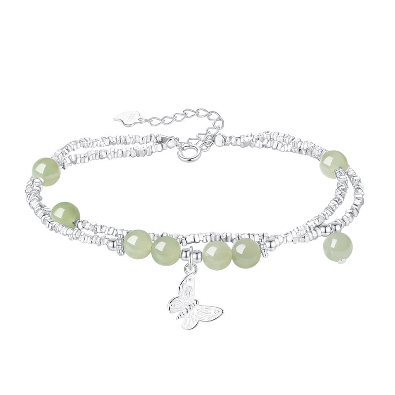 Silver Chips Butterfly Luxury Boutique Delicate Hetian Jade Bracelet