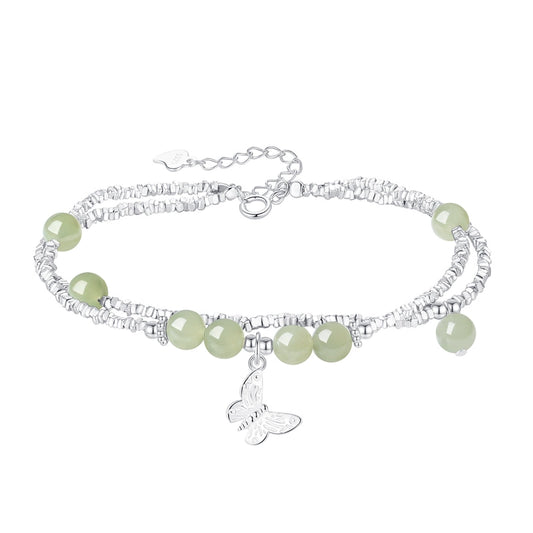 Silver Chips Butterfly Luxury Boutique Delicate Hetian Jade Bracelet
