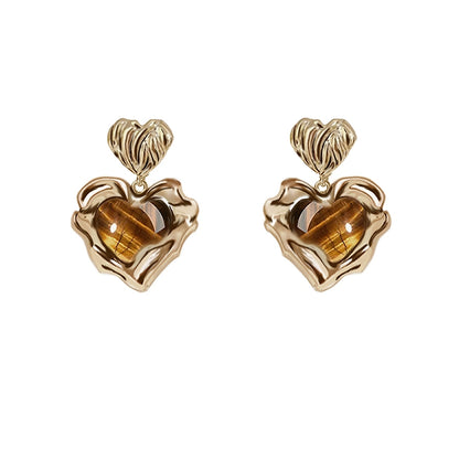 Retro Niche Luxurious Heart-Shaped Melanin-Inspired Color Palette Earring