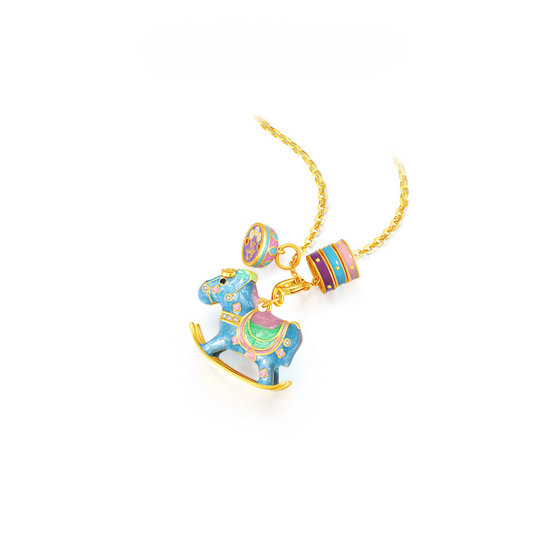 Colorful Rocking Horse Pendant Stylish and Adorable Sterling Silver S925 Necklace