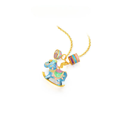 Colorful Rocking Horse Pendant Stylish and Adorable Sterling Silver S925 Necklace