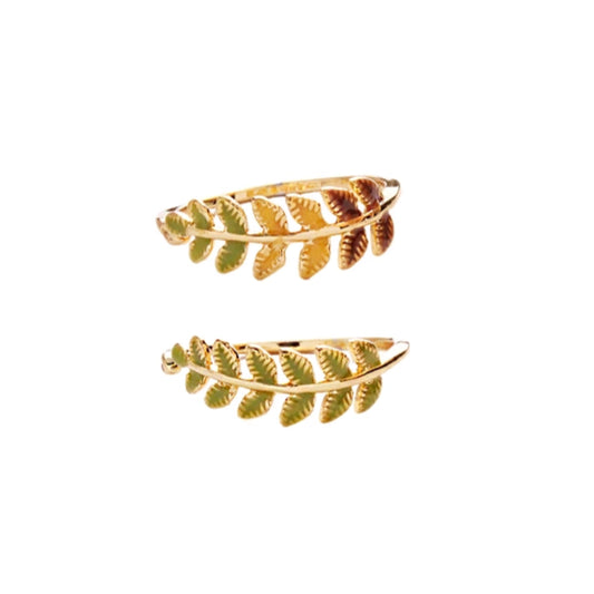 Enchanted Forest Vintage 18K Gold-Plated Enamel Leaf Ring