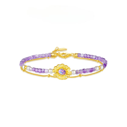 DC Dreamy Water Lily Amethyst Sterling Silver 925 French Elegance Bracelet