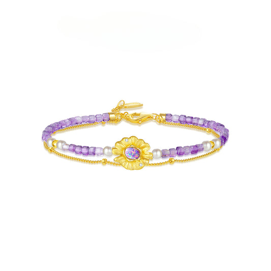 DC Dreamy Water Lily Amethyst Sterling Silver 925 French Elegance Bracelet