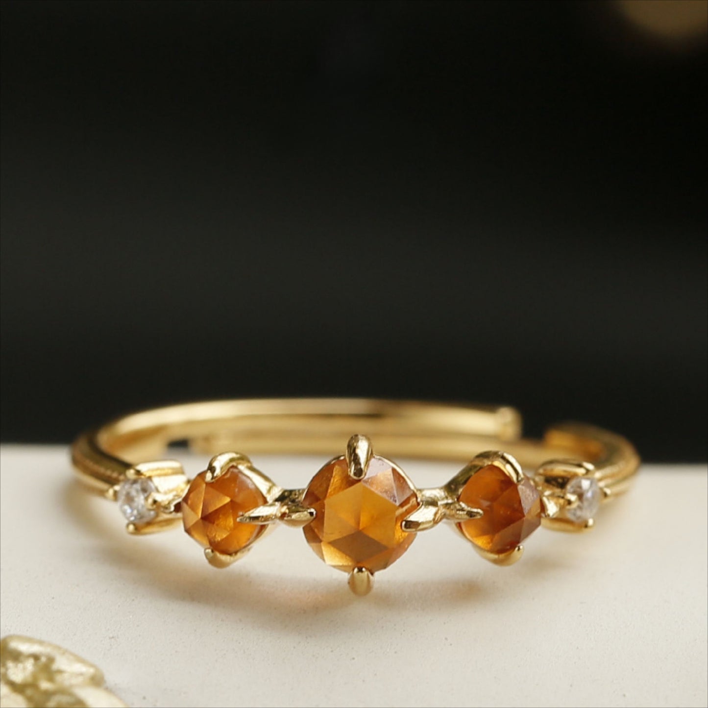 Tangerine-Orange Garnet Vintage-Inspired Gemstone Open Setting Ring