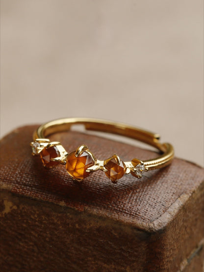Tangerine-Orange Garnet Vintage-Inspired Gemstone Open Setting Ring