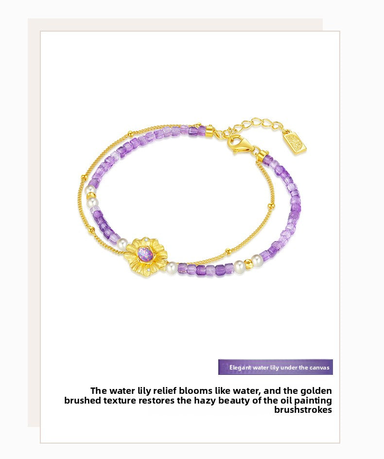 DC Dreamy Water Lily Amethyst Sterling Silver 925 French Elegance Bracelet