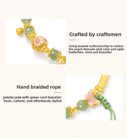 Hetian Jade Peach Blossom S925 Chinese-Style Bouquet Bracelet
