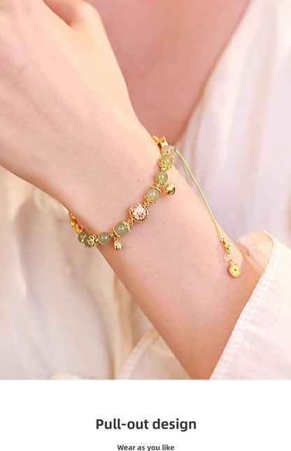 Hetian Jade Peach Blossom S925 Chinese-Style Bouquet Bracelet